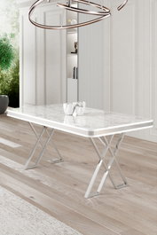 Hanah Home Mesa de Comedor Vals - Mármol Blanco y Cromo